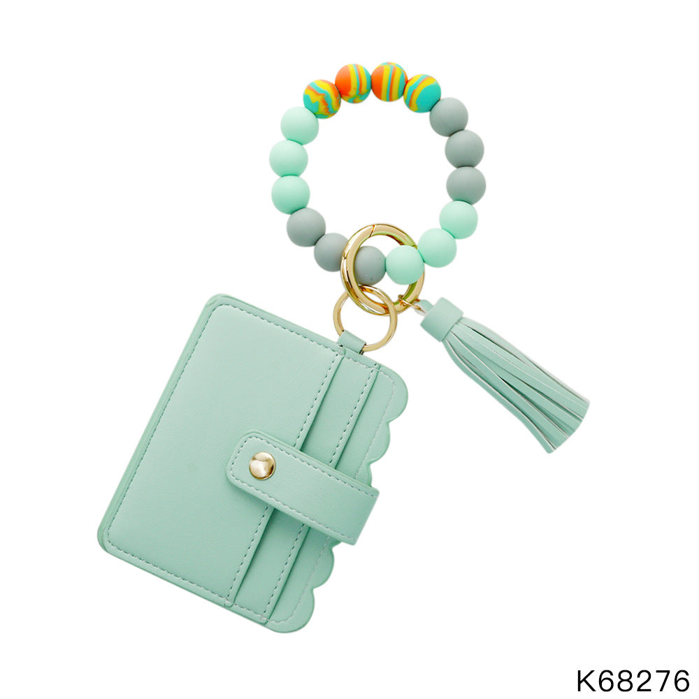 Wholesale Silicone Pendant Leather PU Tassel Card Bag Keychains
